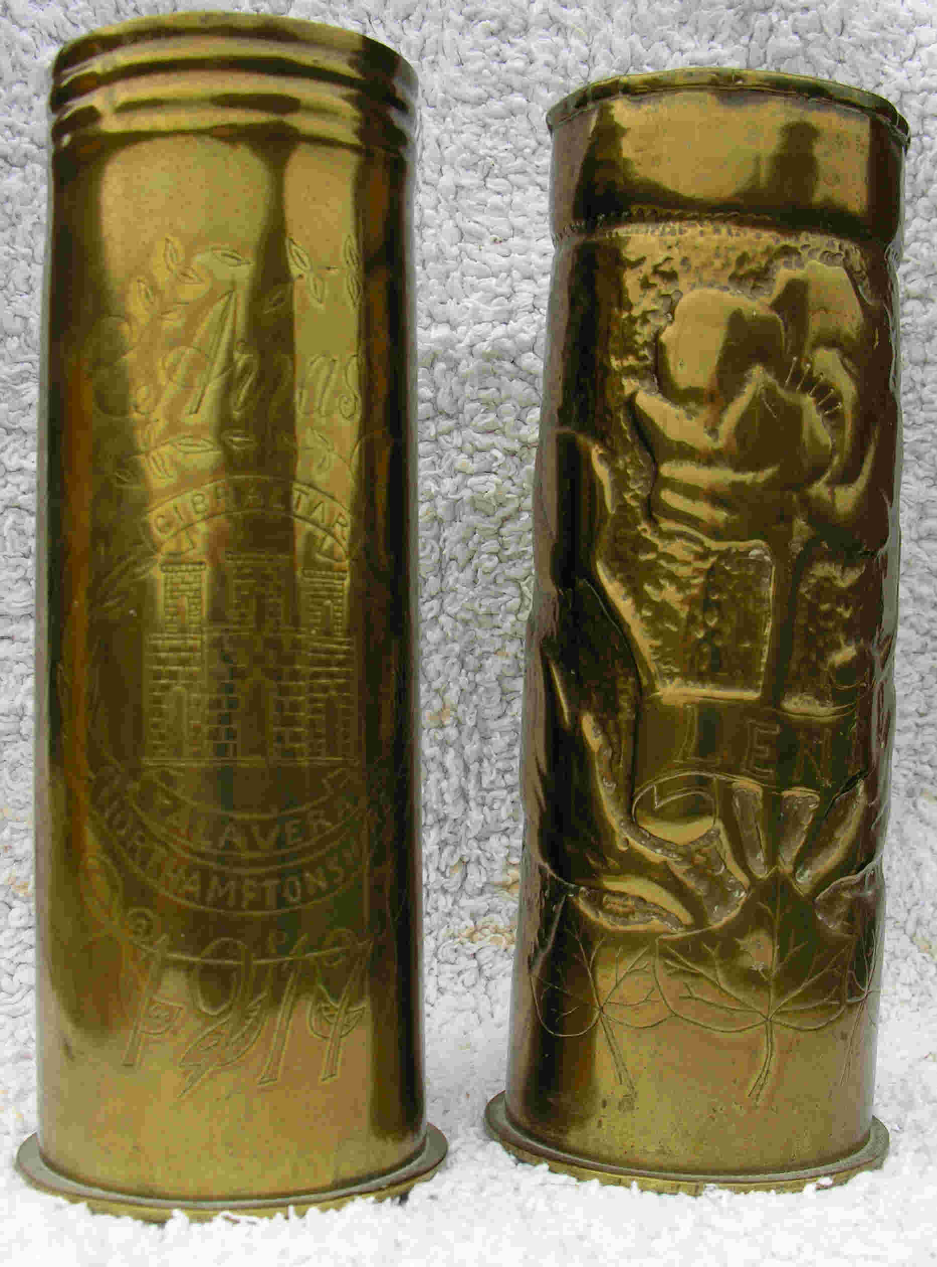 Decorated shell cases from the front during WW1 by Ronald George Woodland